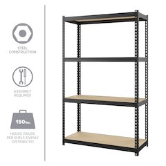 Space Solutions 1000 Riveted Steel Shelving 4-Shelf Unit, 12D x 30W x 48H, Black