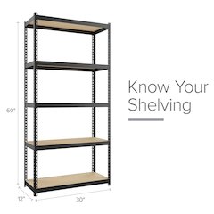 Space Solutions 1000 Riveted Steel Shelving 5-Shelf Unit, 12D x 30W x 60H, Black