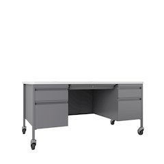Hirsh 30x60 Mobile Double Pedestal File Deskfor Schools, Platinum/White