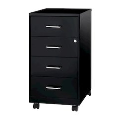 Space Solutions 18" Deep 4 Drawer Metal Mobile Organizer, Locking, Black