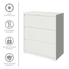 Hirsh 36 Inch Wide 3 Drawer Metal Lateral File Cabinet, White