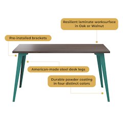 Orison Office 24x48 Mid Century Modern Desk, Teal / Trail Walnut