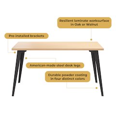 Orison Office 27x57 Mid Century Modern Desk, Black / Platinum Oak