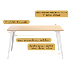 Orison Office 27x57 Mid Century Modern Desk, Alpine White / Platinum Oak