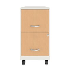 Space Solutions 18" Deep 2 Drawer Mobile File Cabinet, Pearl White/Platinum Oak