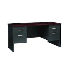 Hirsh 24D x 60W Double Pedestal Office Desk Credenza, Charcoal/Mahogany