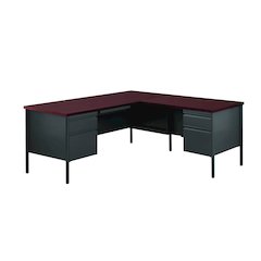 Hirsh Corner Office Desk with Right Hand Return, 66D x 72W, Charcoal / Mahogany