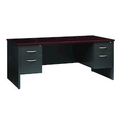 Hirsh Modular Double File Office Desk, 36 inch Dx72 inch W, Charcoal/Mahogany