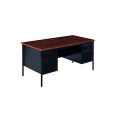 Hirsh Double Pedestal Office Desk Center Drawer 30" Dx60" W, Black/Walnut