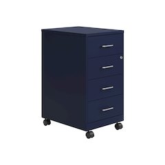 Space Solutions 18" Deep 4 Drawer Metal Mobile Organizer, Locking, Navy