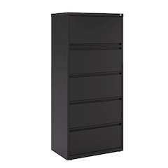 Hirsh 30 inch Wide 5 Drawer Metal Lateral File Cabinet, Black