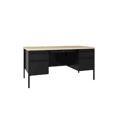 Hirsh 30x60 Double Pedestal File Deskfor Schools, Black/Maple