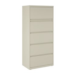Hirsh 30 inch Wide 5 Drawer Metal Lateral File Cabinet, Putty