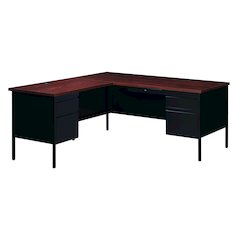 Hirsh 66D x 72W Corner Office Desk with Left Hand Return, Black / Walnut