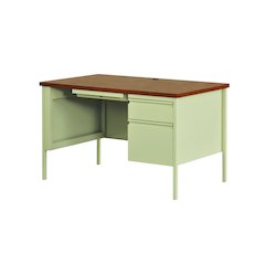 Hirsh Right-Hand File Office Desk with Center Drawer, 30" D x 48" W, Putty / Oak