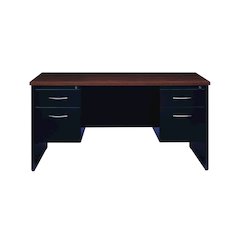 Hirsh Modular Double Pedestal File Office Desk, 30" D x 60" W, Black / Walnut