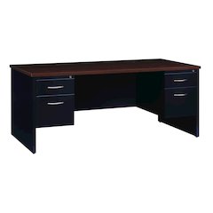 Hirsh Modular Double File Office Desk, 36 inch Dx72 inch W, Black/Walnut