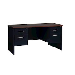 Hirsh 24D x 60W Double Pedestal Office Desk Credenza, Black/Walnut