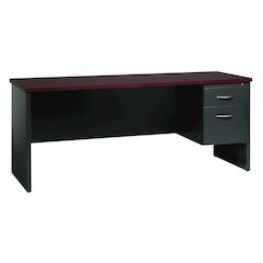 Hirsh 24D x 72W Right Hand Office Desk Credenza, Arch Pull Handles, Black/Walnut