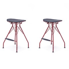 Industrial Metal Barstool with Faux Leather Seat Pad and Wood Accented Foot Rest
