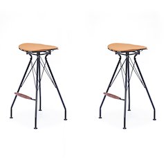 Industrial Metal Barstool with Faux Leather Seat Pad and Wood Accented Foot Rest