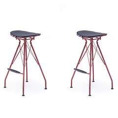Industrial Metal Barstool with Faux Leather Seat Pad and Wood Accented Foot Rest