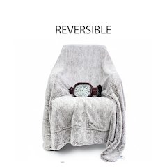 Luxury Grey Faux Fur Throw Blanket and Back Fleece