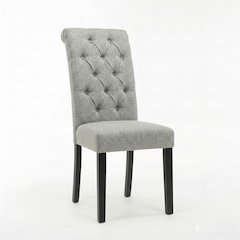 Natalie Roll Top Tufted Grey Linen Fabric Modern Dining Chair (Set of 2)