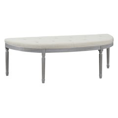 Coastal Button Tufted Light Beige Upholstered Bench with Weathered Gray Legs