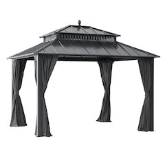 12 ft x 10 ft Hardtop Gazebo with Steel Roof, Grey Aluminum Frame - Extra-Tall