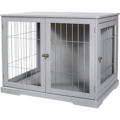 29.5" Dog Crate, Wooden Indoor Kennel Furniture for Small Dogs Up to 25 lb, Gray