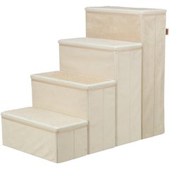 4-Step Foldable Velour Pet Stairs with Storage, Beige