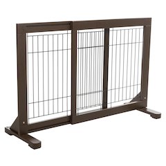 Adjustable Wooden Freestanding Pet Gate, 24" Tall Step Over, Expands to 42.5"