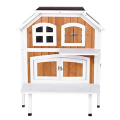 2-Story Weatherproof Elevated Outdoor Cat Retreat with Balcony, Brown