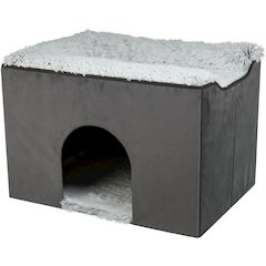 Harvey Velvety Indoor Condo, Foldable Hideaway, for Cats and Small Dogs, Gray