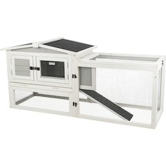 Weatherproof Outdoor 2-Story Wooden Small Animal Hutch with Large Run & Tray
