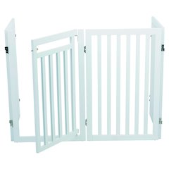 4-Panel Foldable Wood Freestanding Pet Gate, Walk Thru Door, Expands to 80"