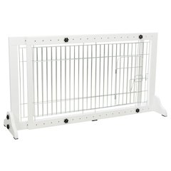 Expandable Wooden Freestanding Pet Gate with Pet Door, Expands to 71" Wide