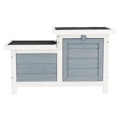 Weatherproof Outdoor Elevated Wooden Small Animal House with Hinged Roof, Gray