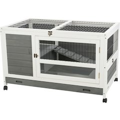 Mobile Indoor 1-Story Wooden Small Animal Cage with Wheels & Pull-Out Tray, Gray