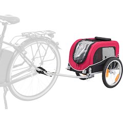Foldable Bicycle Trailer for Small Dogs with Windows & Large Door, Black & Red