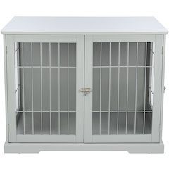 38.7" Dog Crate, Wooden Indoor Kennel Furniture for Large Dogs Up to 66 lb, Gray