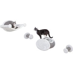 Multi-Level Wall Mounted Cat Perch and Lounge Set with Condo & Hammock, 4 Piece