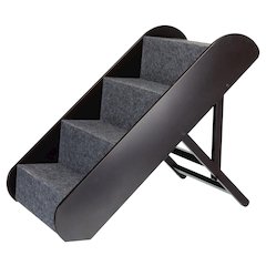 4-Step Wooden Pet Stairs with Adjustable Height and Carpet Treads, Brown