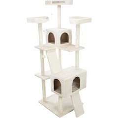 Celeste Plush 4-Level 69" Cat Tree  Sisal Scratching Posts Condo & Cat Toy Cream