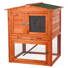 Weatherproof Outdoor 2-Story Wooden Small Animal Hutch with Run & Pull-Out Tray