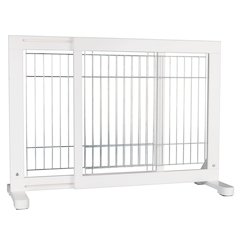 Adjustable Wooden Freestanding Pet Gate, 24" Tall Step Over, Expands to 42.5"
