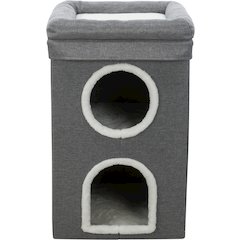 Saul 25" Cat Tower, 2-Story Cat Condo, Sisal Cat Scratcher, Cat Cube, Gray