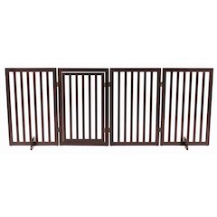 4-Panel Convertible Wooden 80" Freestanding Pet Gate - Pen with Pet Door, Brown