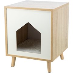 Isa Indoor Wooden Cat Condo, Modern Cat Bed Side Table with Cozy Cushion